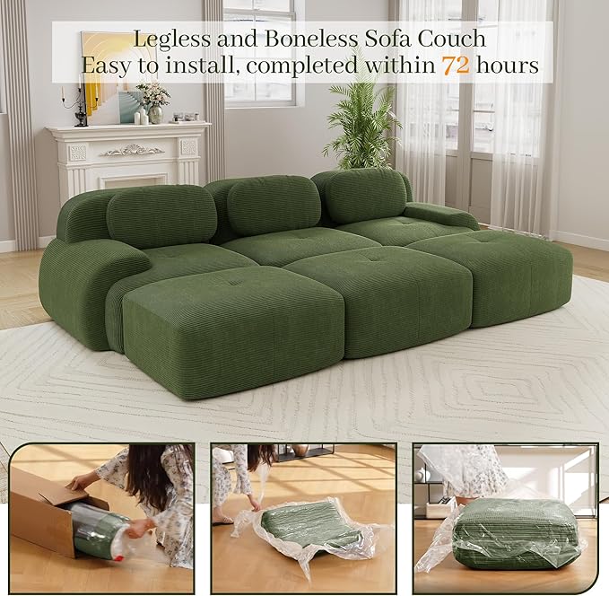 Boneless Sectional Couch, No Assembly Required, 117.3” Modular Cloud Sofa - Image 9