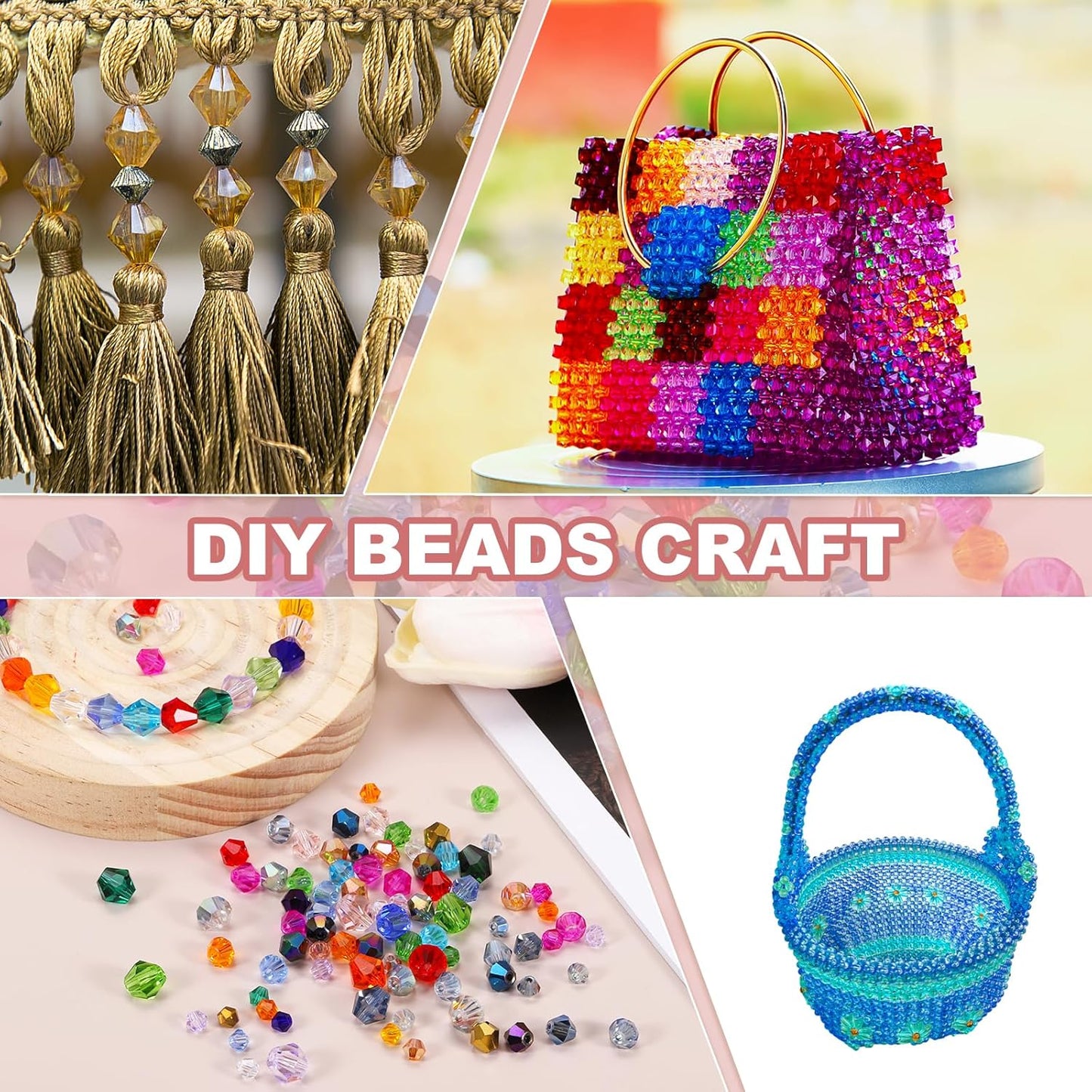 PATIKIL 1000pcs 4mm Bicone Glass Crystal Beads, Faceted Glass Spacer Beads with Box for Jewelry Making Bracelet Necklace Earrings DIY Suncatcher Craft, Blue AB