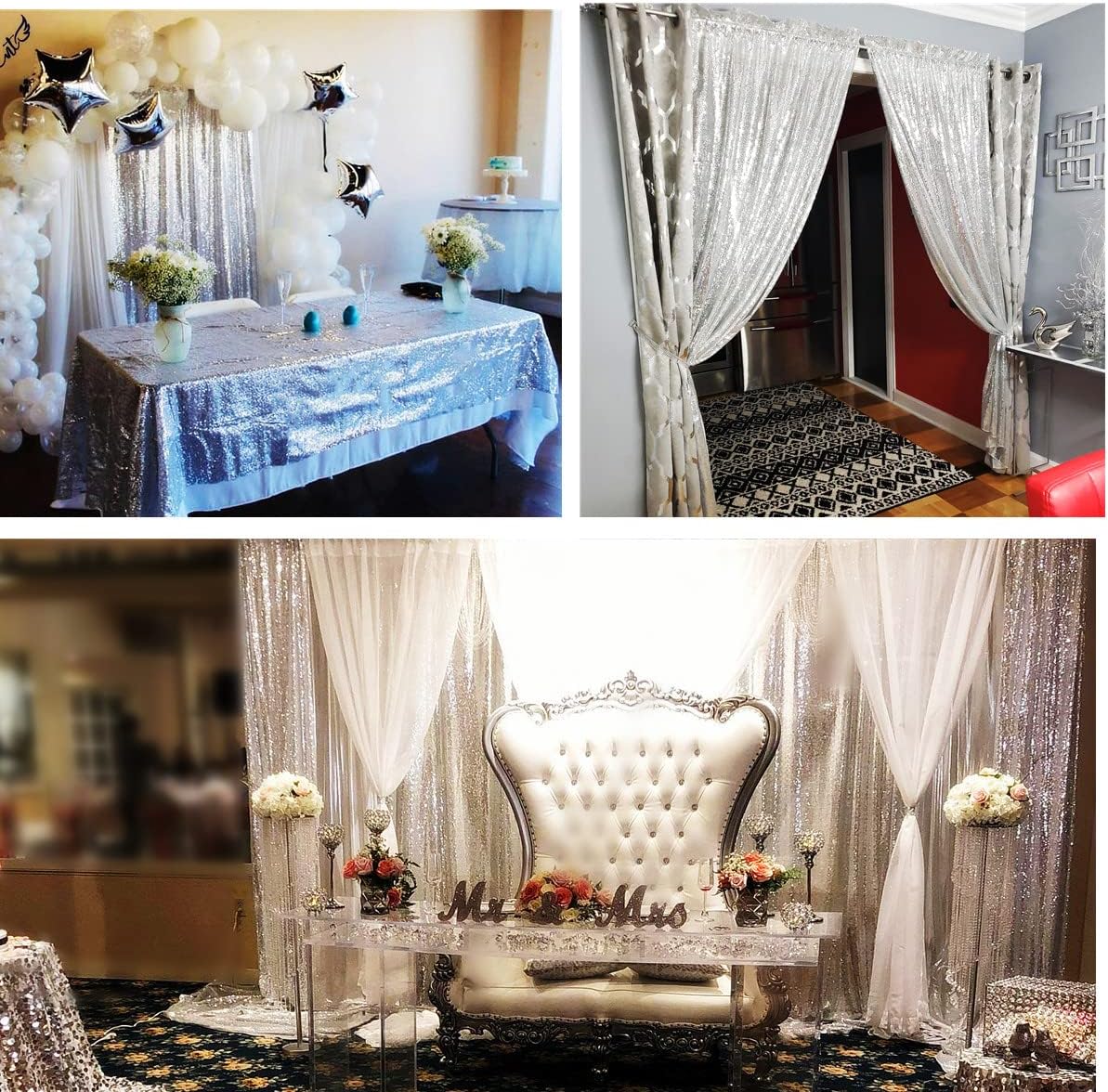 Poise3EHome Silver Sequin Backdrop Curtains,2ft x 8ft Sequin Photography Backdrop Curtain 2 Panels for Party Decoration