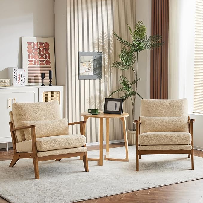 Karl home Accent Chair Wide Armrest Mid-Century Lounge Chair Teddy Fleece - Image 7
