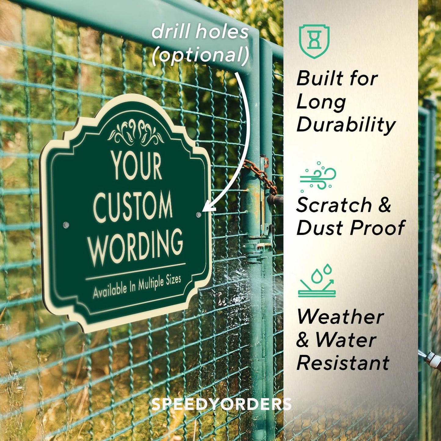 Custom Decorative Outdoor Metal Sign - Personalized Aluminum Driveway Sign, Waterproof, Made In USA - Design 2 Forest Green 14x10 In