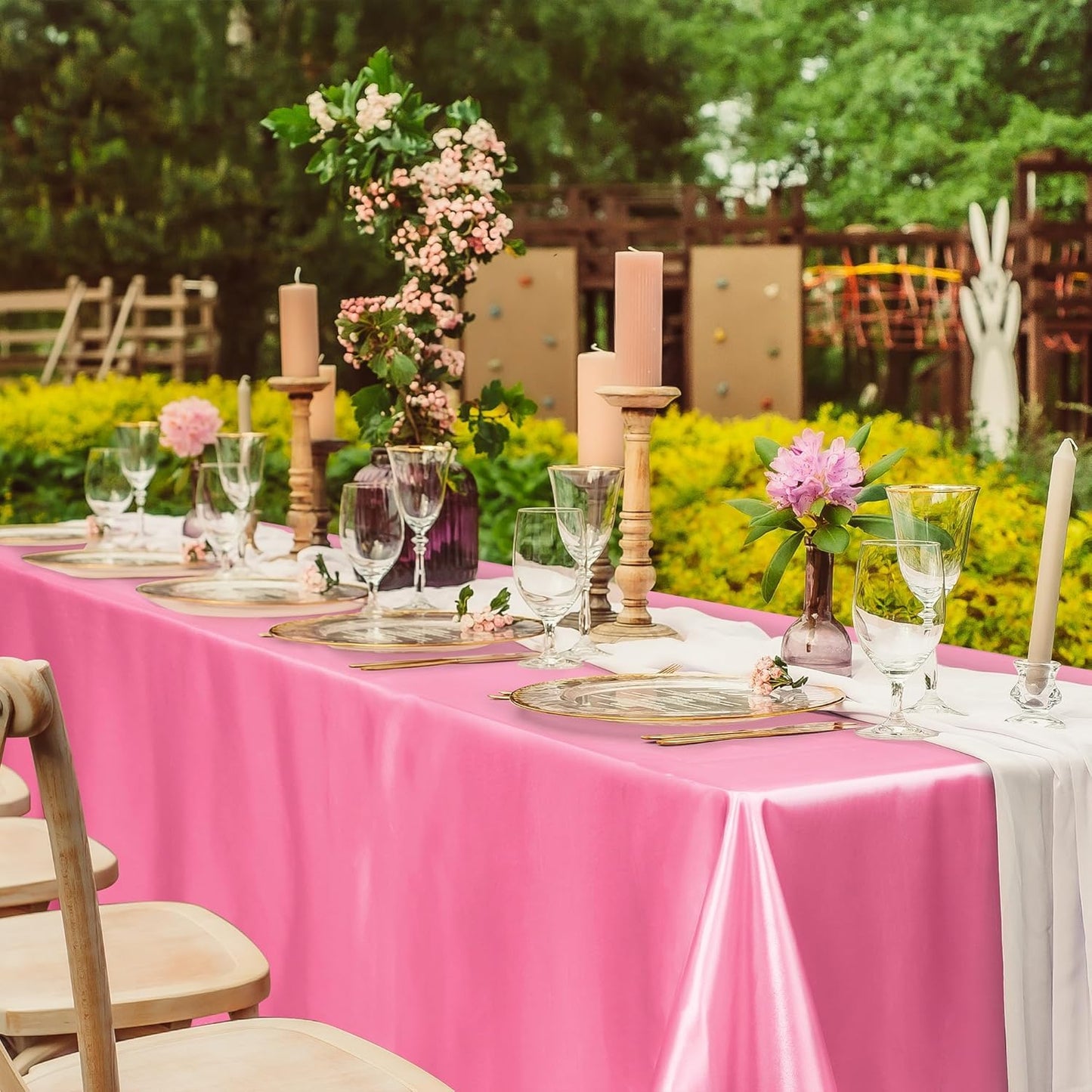 TURSTIN 4 Packs Gradient Pink Satin Tablecloth 102 x 58 Inch Overlay Satin Table Cover Rectangle Bright Silk Tablecloth Smooth Fabric Table Decoration for Wedding Banquet Party Events