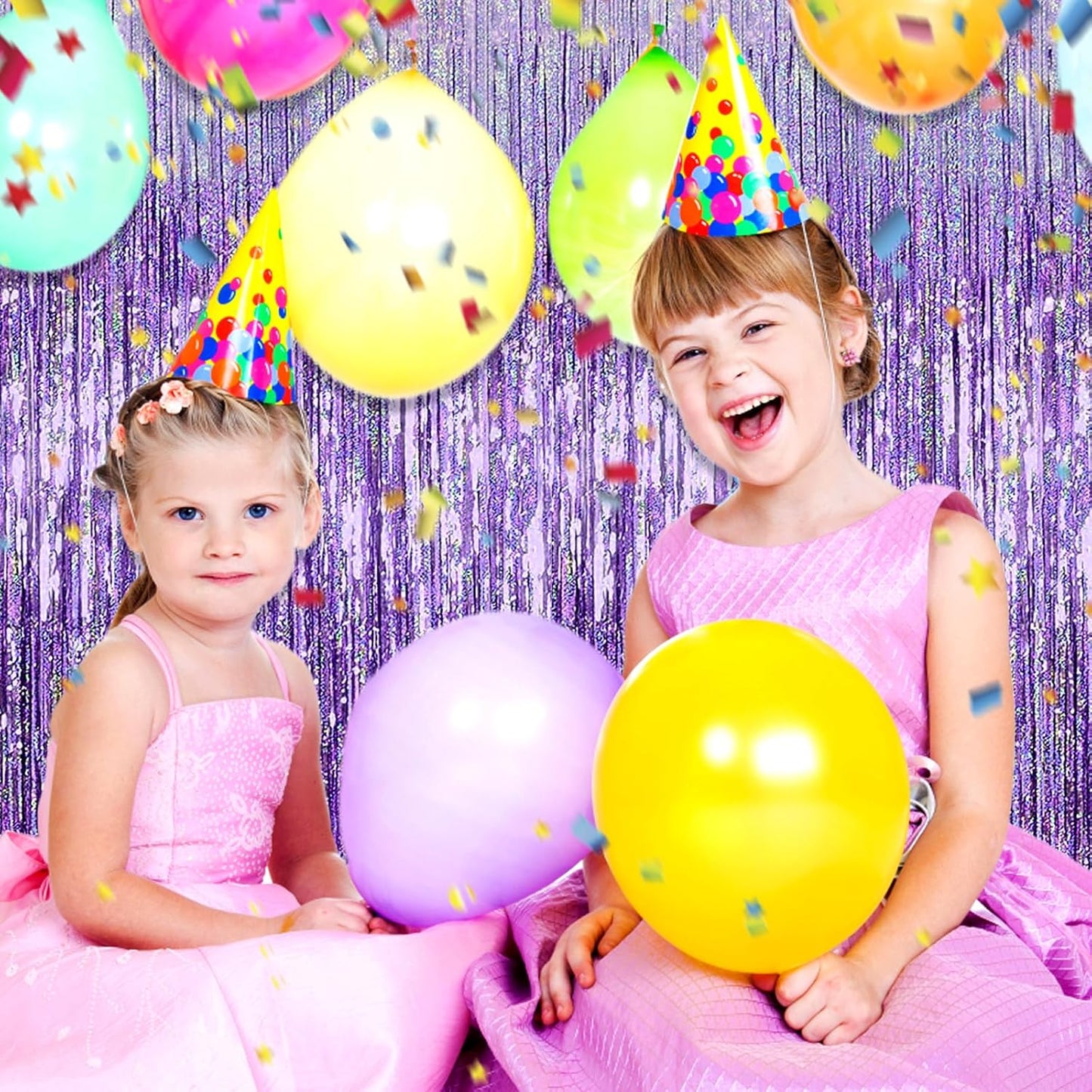 3 Pack Light Purple Foil Fringe Curtain Backdrop, 3.28Ft x 8.2Ft Metallic Tinsel Foil Fringe Streamer Curtains for Photo Booth, Mother's Day, Easter, Birthday, Wedding Party Decorations