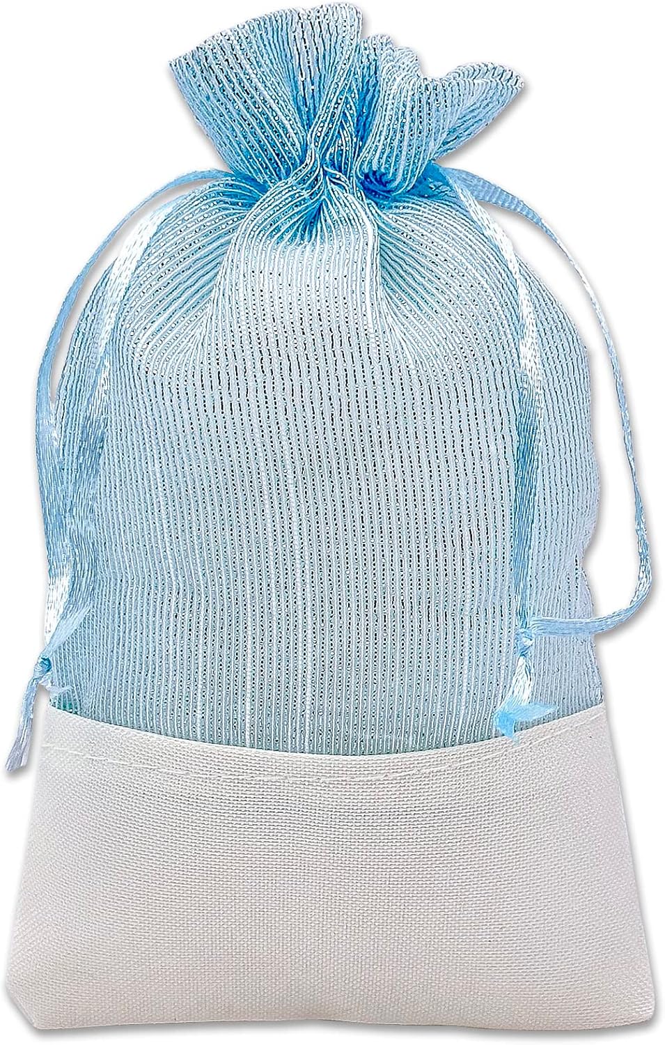 TheDisplayGuys For Your Modern Living 24-Pack Linen & Blue Organza Gift Bags with Drawstrings (Small 4 x 6) - Party Favors, Samples, Treats Mesh Pouches