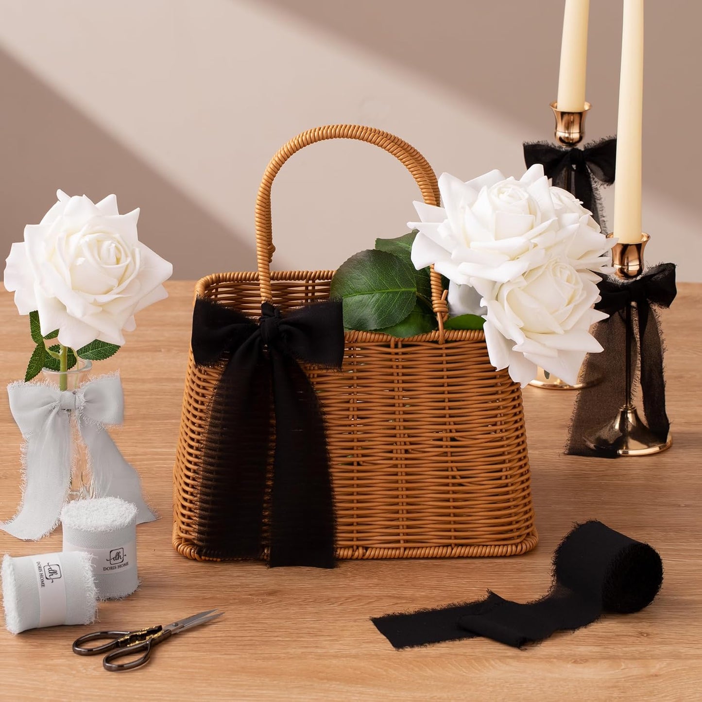 DORIS HOME Light Grey Chiffon Ribbon for Flower Bouquet, 2" x21Yd Fabric Ribbon for Gift Wrapping, Handmade Frayed Ribbon for Wedding, Chiffon Silk Ribbon for Christmas Decorations