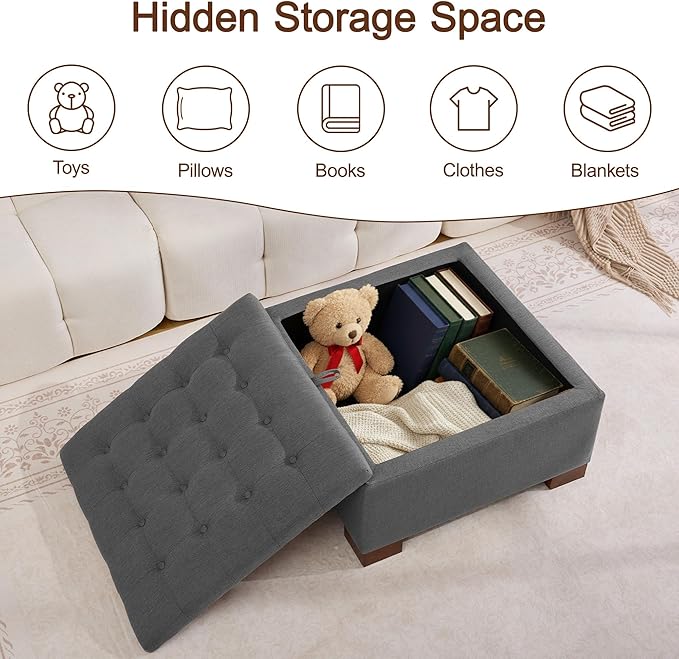 WUTUTUEE 30" Fabric Square Storage Ottoman - Image 7
