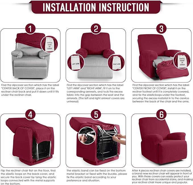 TAOCOCO Recliner Cover 4-Pieces, Recliner Stretch Sofa Slipcover, Recliner - Image 6