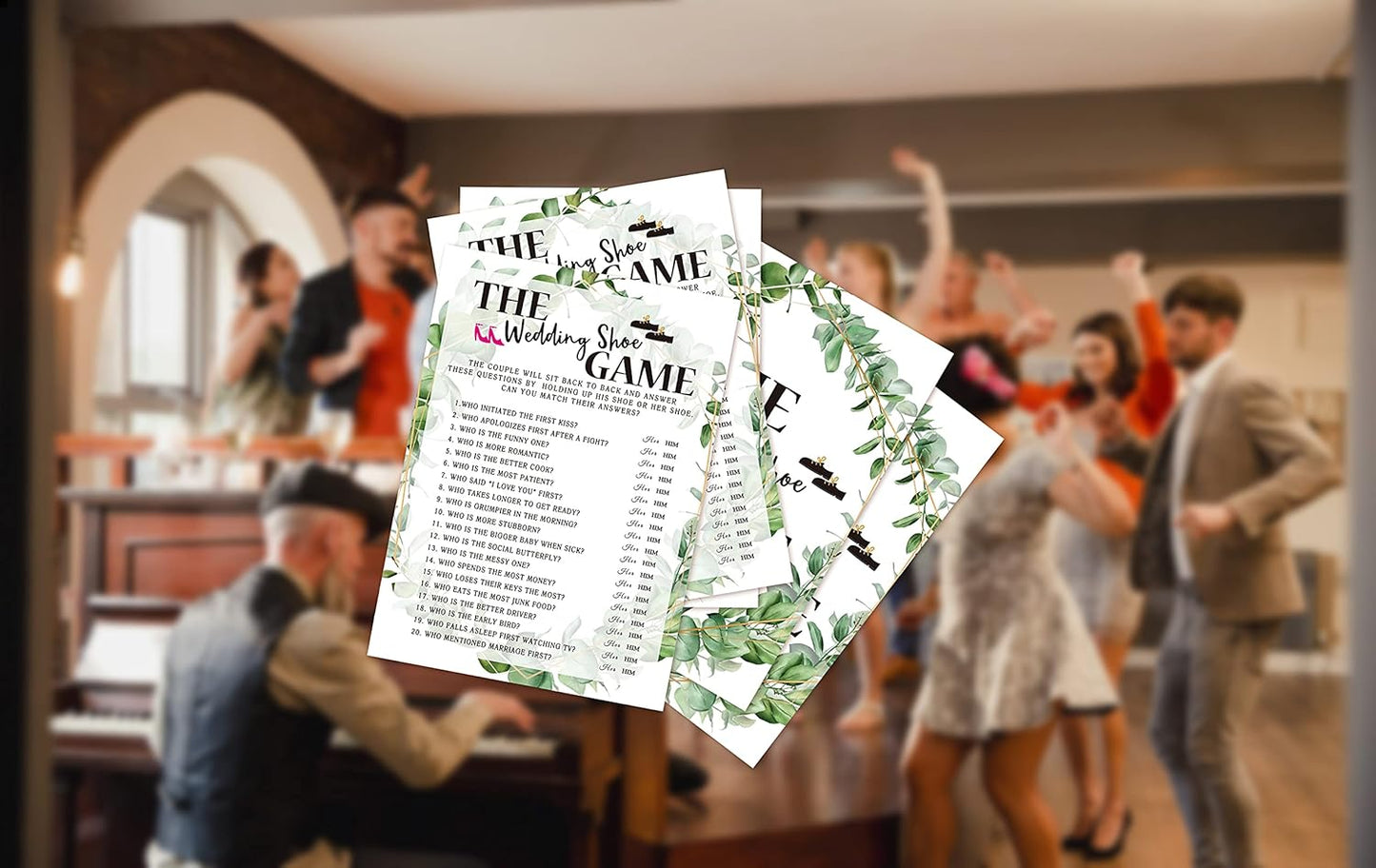 Bridal Shower Game Cards, Wedding Shoe Game, Tropical Jungle Theme Engagement Party Cards for Wedding, Set of 30 (Leaf004)