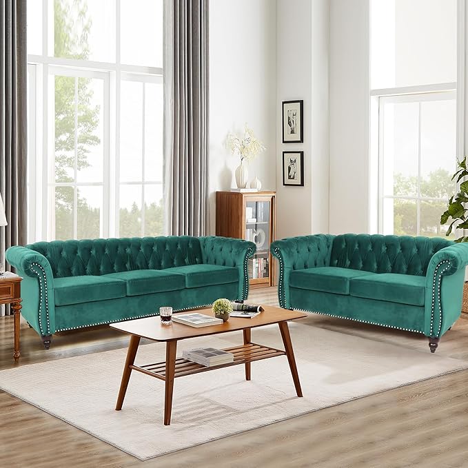QHITTY 3 Piece Living Room Set, Sectional Chesterfield Sofa Chair Contemporary - Image 9