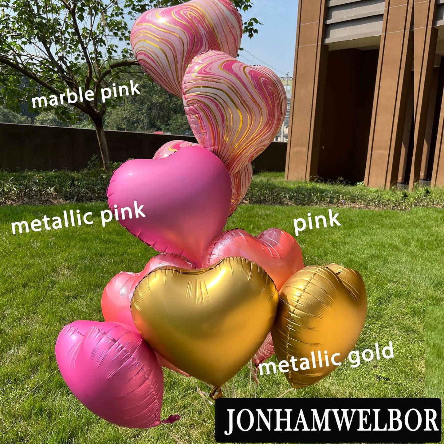 Jonhamwelbor 20Pcs 18 inch Marble Pink Foil Mylar Heart Shape Balloons Decorations Valentines Birthday Wedding Baby Shower Party (Marble Pink)