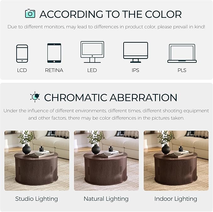 LINSY HOME Round Coffee Table, 31.5" Drum Coffee Table - Image 9