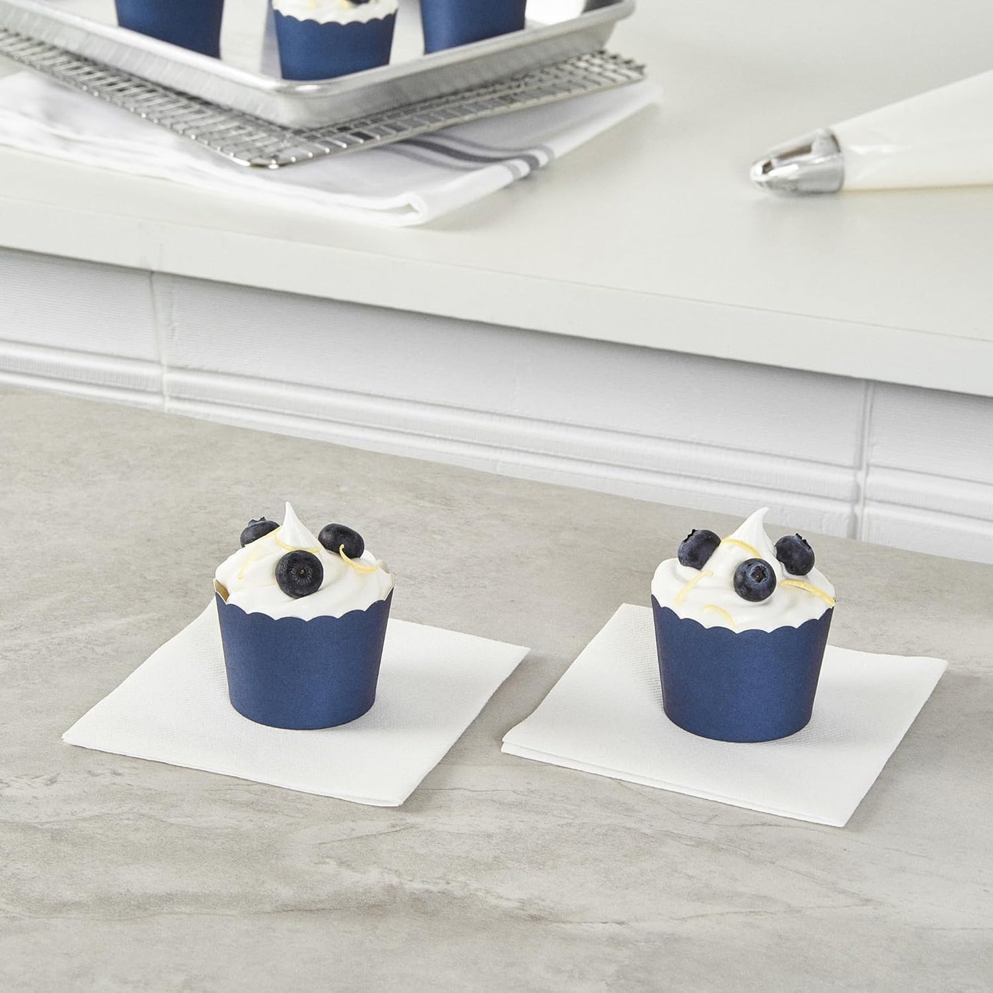 Panificio 3 Ounce Cupcake Wrappers, 200 Scalloped Baking Cups - Oven-Ready, Greaseproof, Midnight Blue Paper Cupcake Liners, Disposable, For Birthdays, Baby Showers, Or Weddings - Restaurantware