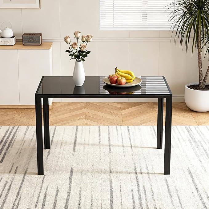 FDW | Dining Table for 4-6 People | Black | 47 Inch Rectangular Glass Kitchen - Image 7