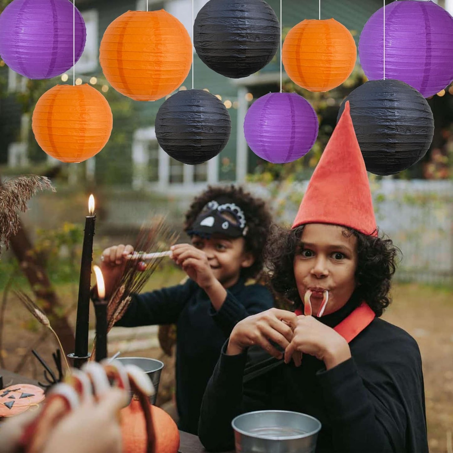 BEISHIDA 12Pcs Orange Purple Black Paper Lanterns Decorative Chinese/Japanese Hanging Round Paper Lanterns Lamp for Halloween,Birthday, Wedding, Christmas, Bridal,Home Decor, Party Decoration