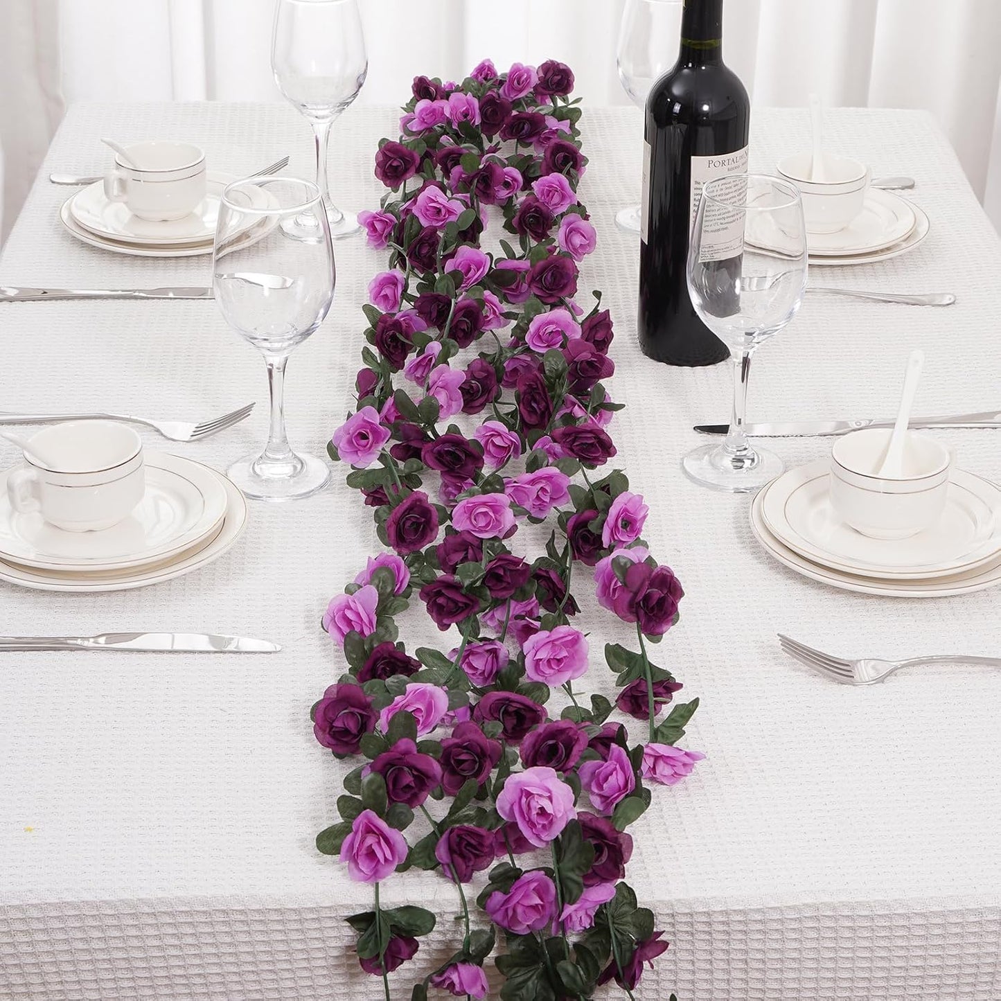 5 Pcs 41FT Flower Garland, Artificial Rose Garland Flowers Plants Fake Flower Hanging Rose Ivy, Birthday Party Valentine's Day Wedding Wall Arch Decor(Purple)