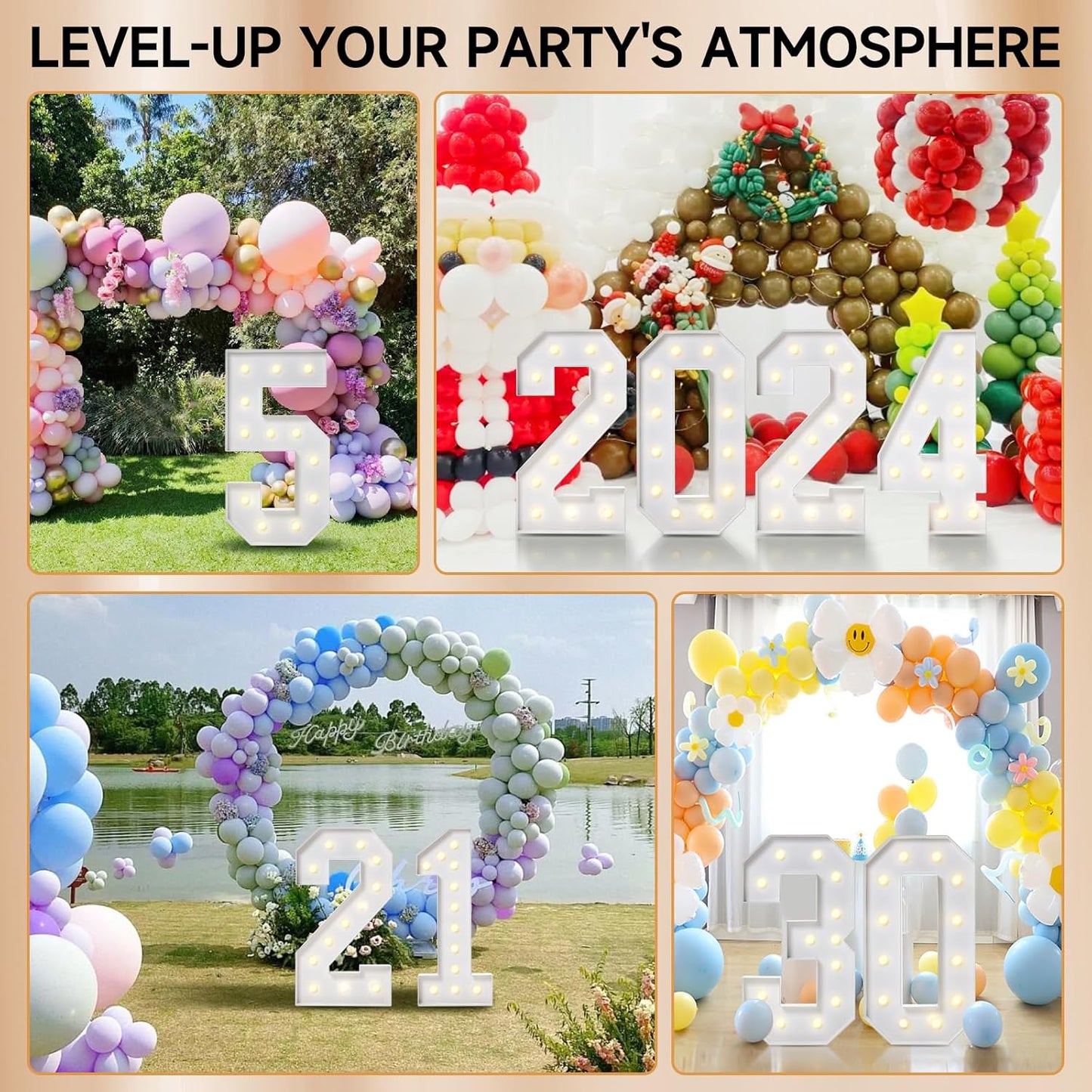 4FT Marquee Numbers, Large Light Up Numbers 4 for 4th 14th 40th Birthday Party Decorations, Giant Light Up Number for 2024 Graduation Prom Decor, 4 Feet Number 4 w/Lights DIY Kit