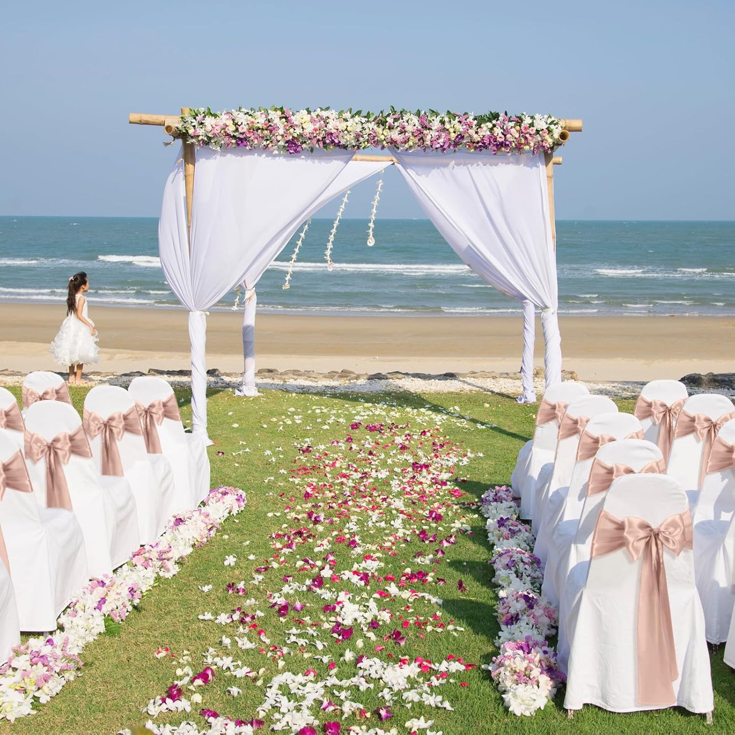 50 PCS Blush Pink Satin Chair Sashes Bows Universal Chair Ribbon Ties Back Sash for Wedding Party Reception Events Banquets Hotel Event Chair Cover Decoration (7x108 inch)