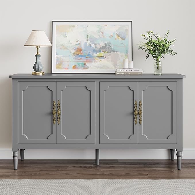 FansaFurn Sideboard with 4 Doors, Mid-Century Console Table with Adjustable - Image 8