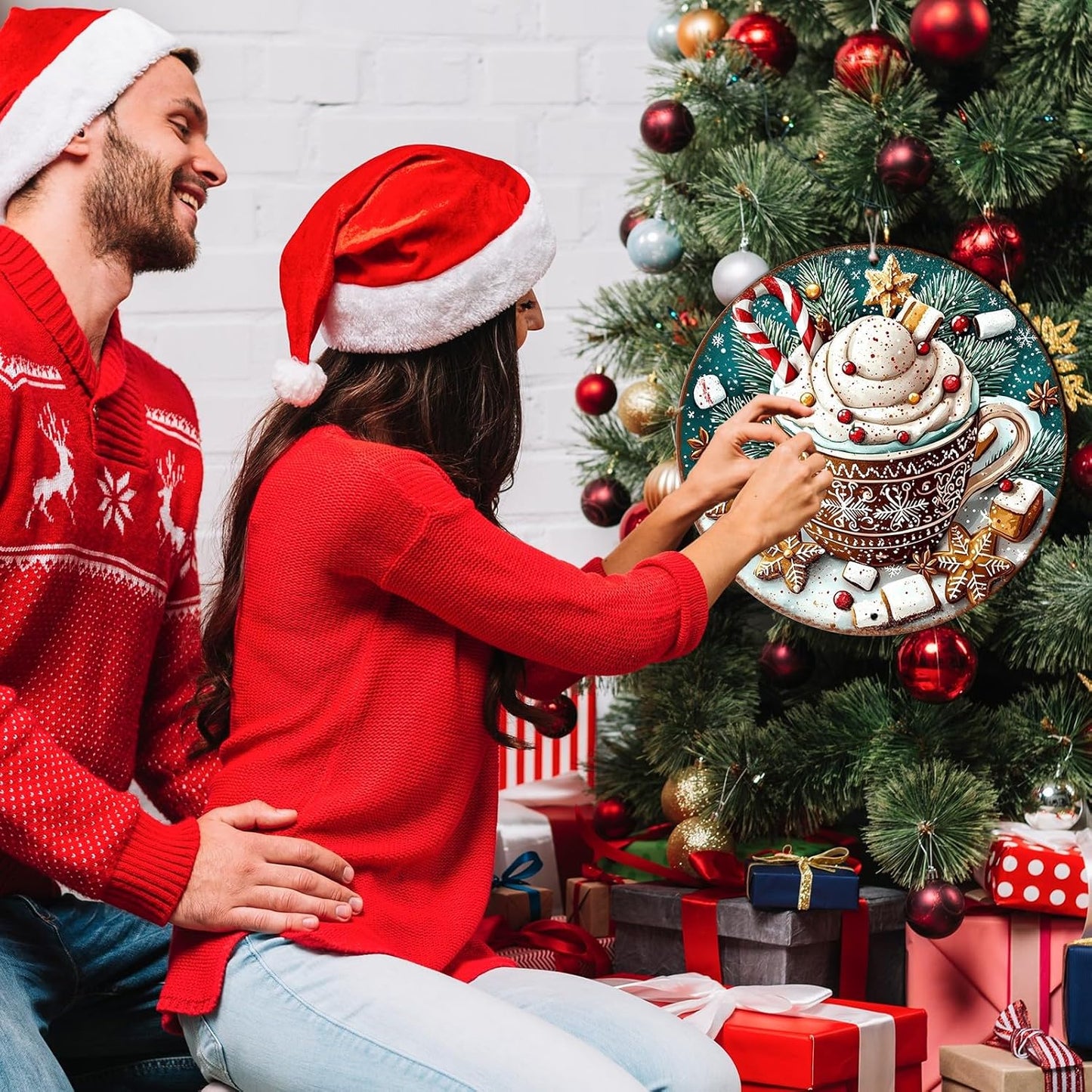 Round Christmas Signs Hot Cocoa Bar Metal Tin Sign Christmas Decor For Home Vintage Christmas Coffee Cocoa Tin Sign Hot Chocolate Bar Sign 12 * 12 in