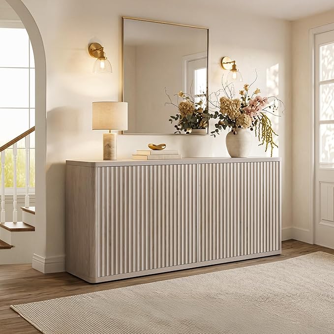 SICOTAS Buffet Cabinet with Storage Accent Sideboard with 4 Doors 66.3" Wide - Image 9