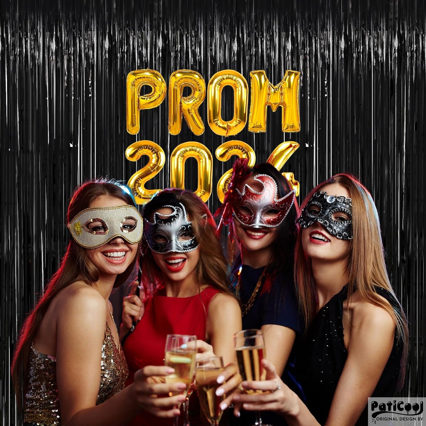 Black Streamers Party Decorations - Thicken 2 Pack 3.2 x 8.2 FT - Black Tinsel Foil Fringe Backdrop Curtains, Photo Booth Props for Birthday, Halloween, Retirement, Bachelor Party Decorations