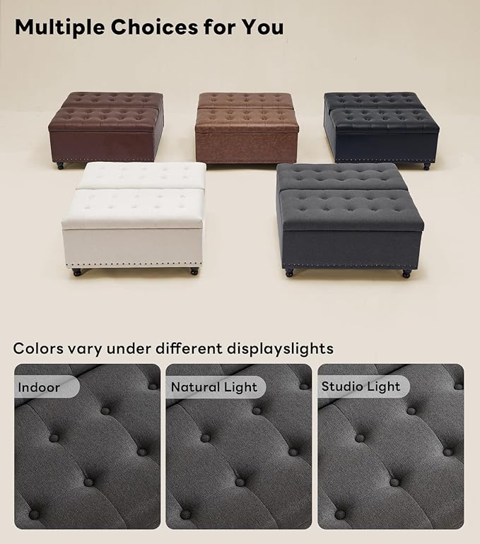 Tbfit Large Square Storage Ottoman Bench, Tufted Upholstered Coffee Table - Image 9