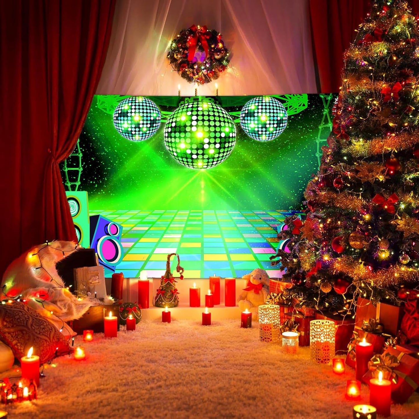 Dance Party Backdrop Retro 80s 90s Theme Stage Dance Ball Music Birthday Party Decoration DJ Photography Background 12 x 10 ft for Baby Shower Picture Photo Shoot Polyester Fabric, Blue