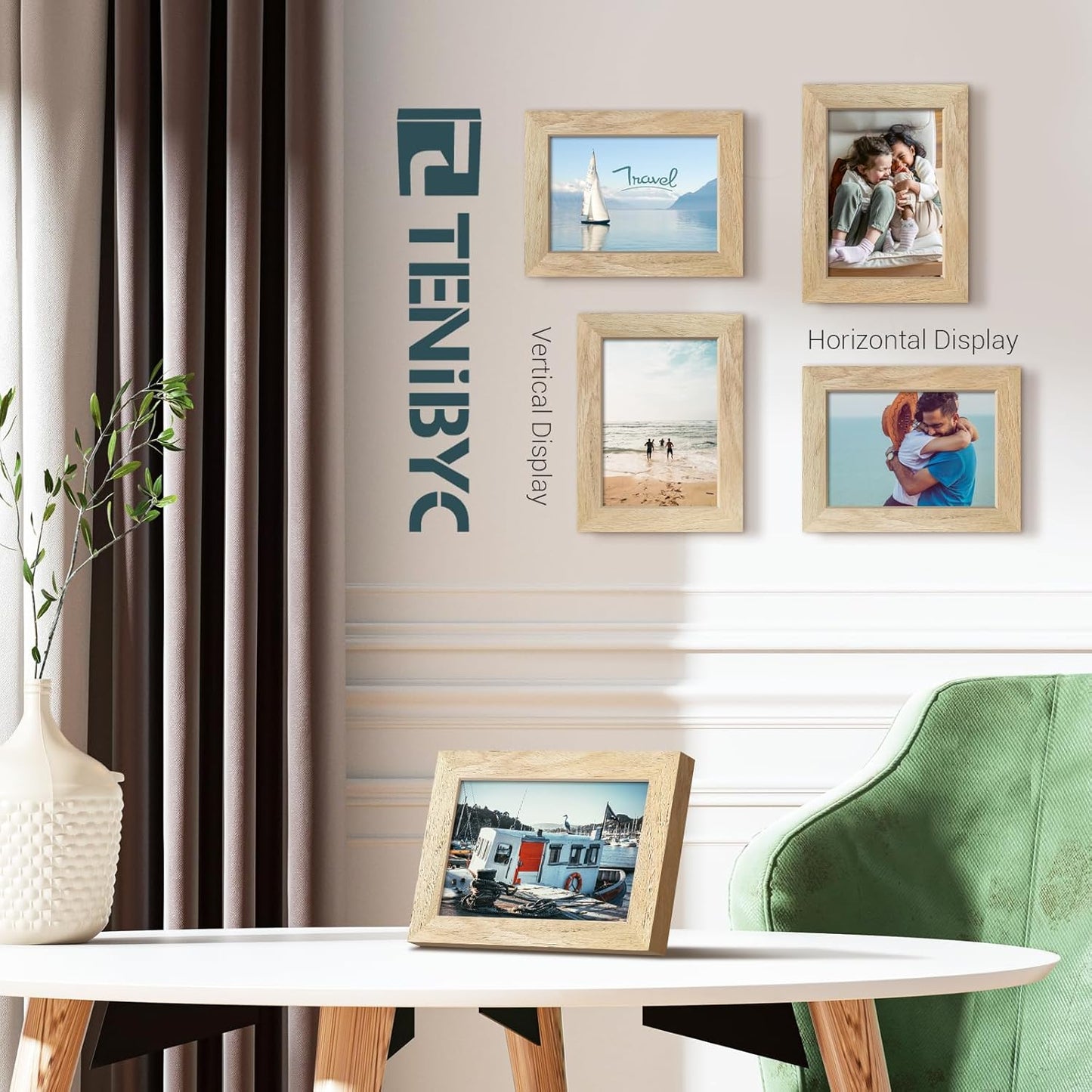 5x7 Picture Frame 4 Pack, Natural Solid Wood Photo Frame, HD Tempered Glass, Table Display or Wall Hanging