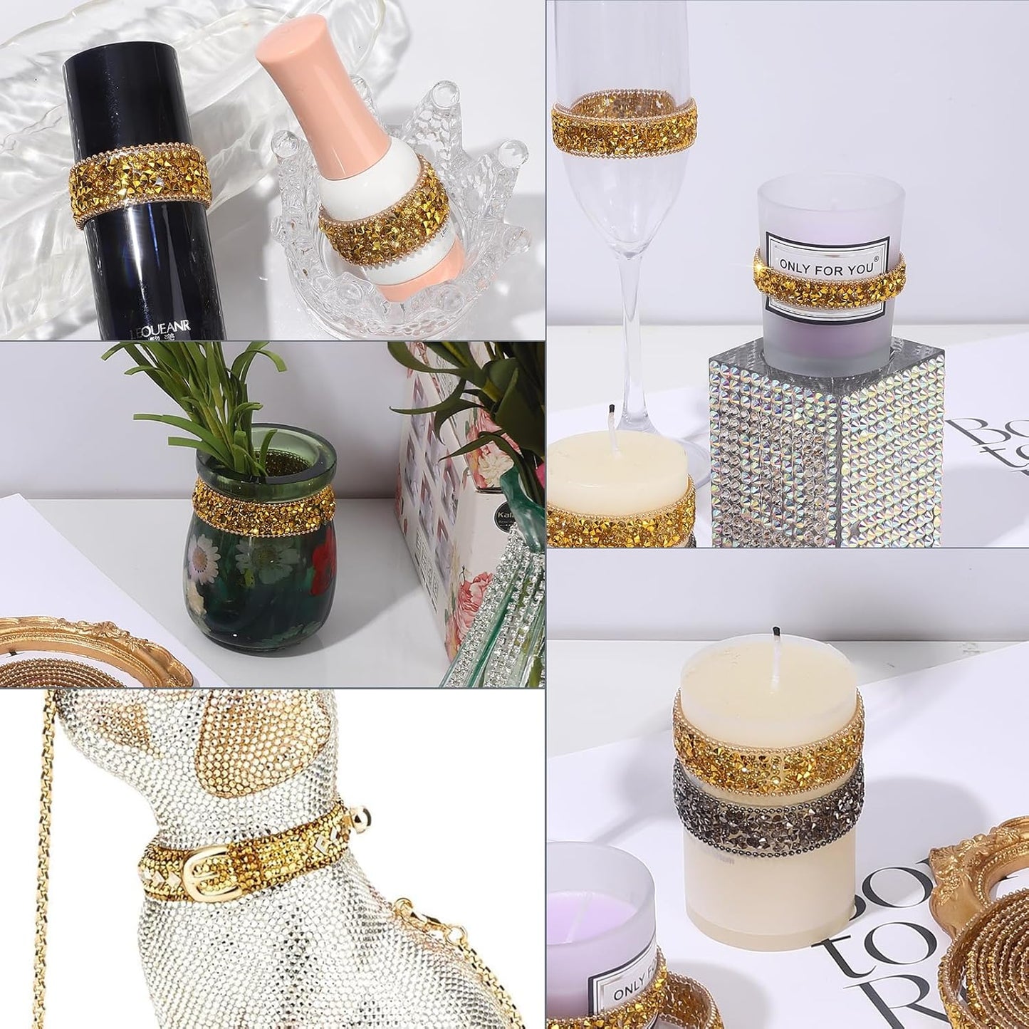 Rhinestone Ribbon 3 Yards Self Adhesive Rhinestone Strips Diamond Ribbon Sticker Crystal Roll Glitter Bling Rhinestones Tape for Crafting DIY Art Decoration (Gold,0.4 Inch)