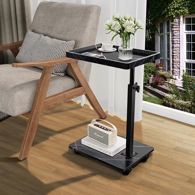 C Table End Table Adjustable Height, 360°Swivel TV Tray Table - Image 6