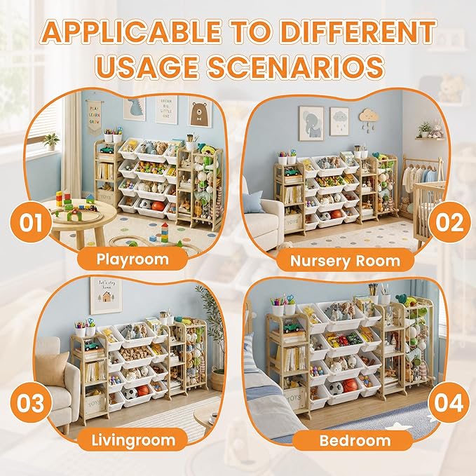 Toy Storage Shelf 3-in-1 Bookshelf & Stuffed Animal Storage & 12 Plastic Bins - Image 8