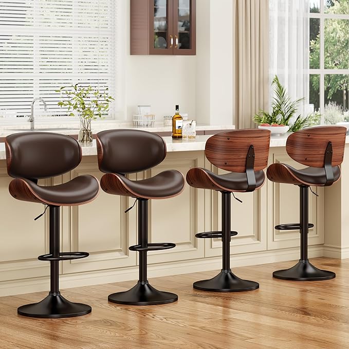 YaFiti Bar Stools Set of 4, Modern Pu Leather Swivel Adjustable Bar Stool - Image 9