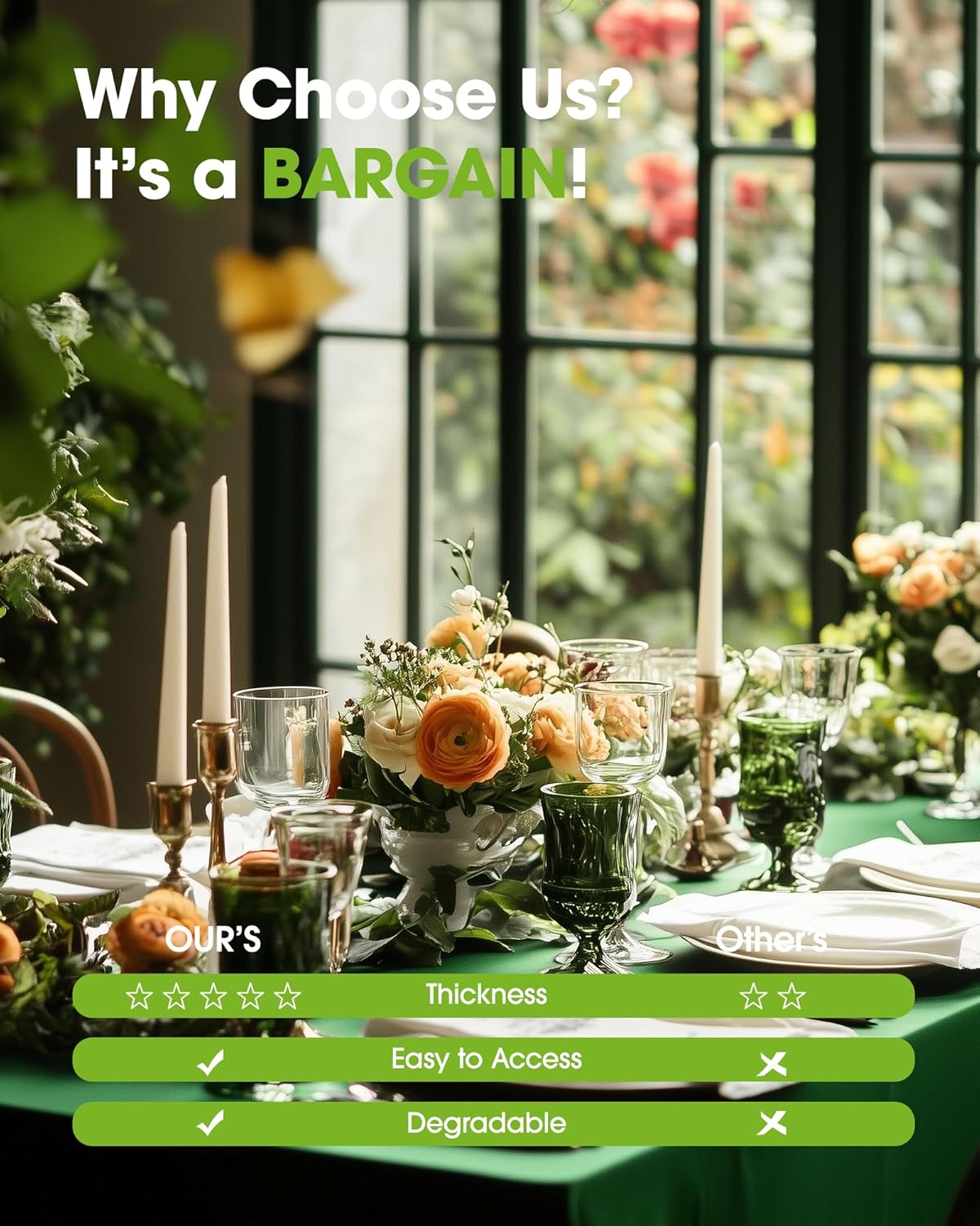 Pureegg Plastic Table Cloth Disposable 10 Pack, 54 x 108 Inch Table Cloths, St Patricks Day, Christmas Decorations, Tablecloths, Rectangle, Forest, Plastic Cover, Leakproof & Sturdy, Green