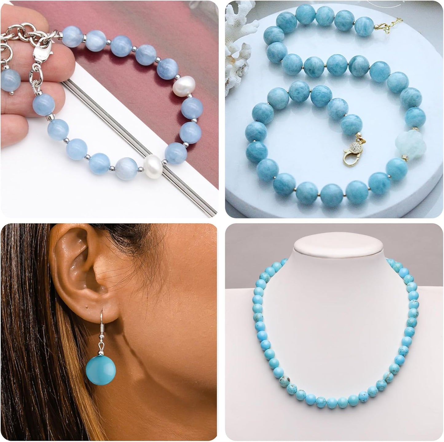 6mm Natural Stone Beads for Jewelry Making,Flower Jade Polished Smooth Round Gemstone Beads for Bracelet Necklace 15 Inch