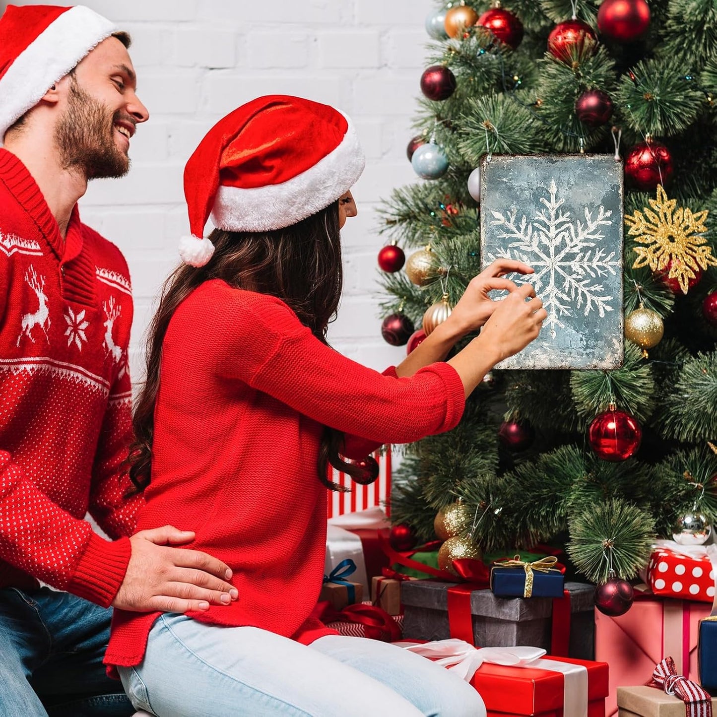 Vintage Christmas Tin Sign - Winter Snowflakes Metal Tin Sign - Wall Decor Sign for Outdoor Snowflake Christmas Decoration - 12x16Inch