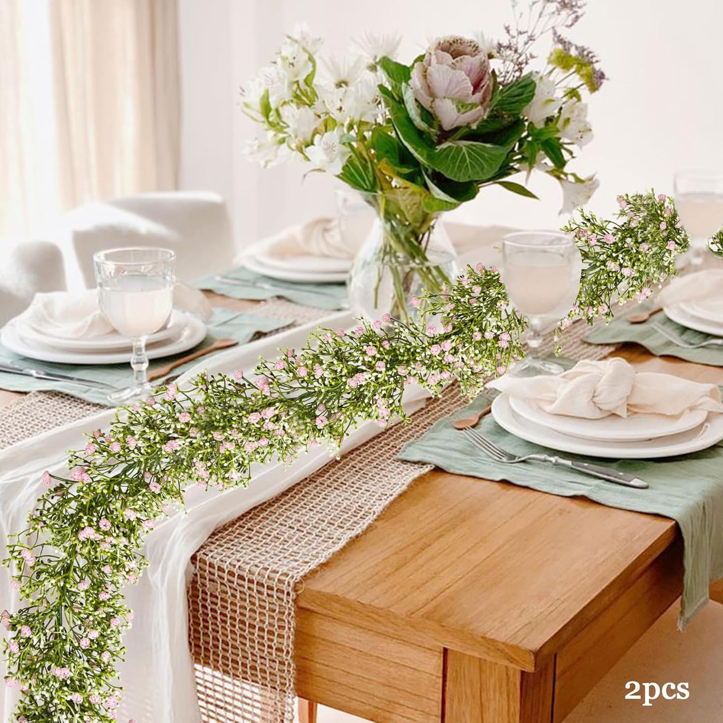 2 Pcs 5.8ft Artificial Baby Breath Flower Vines, Babys Breath Artificial Flowers Real Touch Faux Gypsophila Hanging Fake Baby's Breath Garlands for Wedding and Baby Shower Decor(Pink)