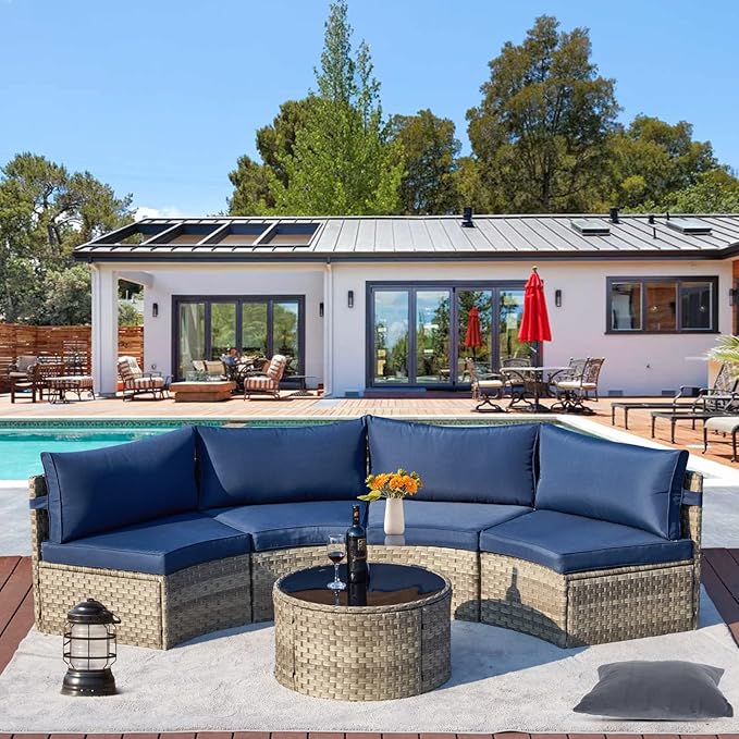 ECOTOUGE 7 Piece Outdoor Half Moon Furniture, Wicker Patio Sectional - Image 8