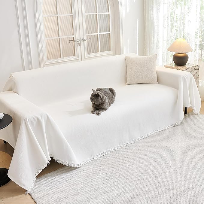 MYSKY HOME Couch Covers for Pets Thick Chenille White Cream Sofa Slipcover - Image 9