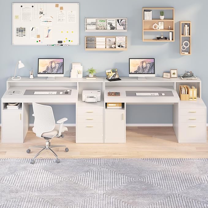 YOMILUVE Computer Desk with 3 Drawer & Storage Shelves, Home Office Desk with - Image 9