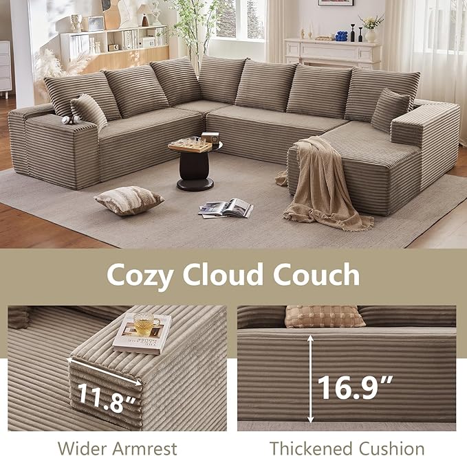 Cloud Sectional Couch with L-Shape Chaise, Modern Modular Comfy Sofa with Deep - Image 8