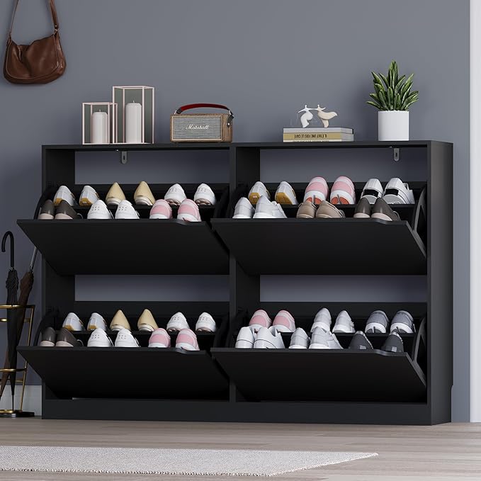 BORNOON Shoe Cabinet with 4 Flip Drawers, Narrow Hidden Shoe Storage Cabinet - Image 7