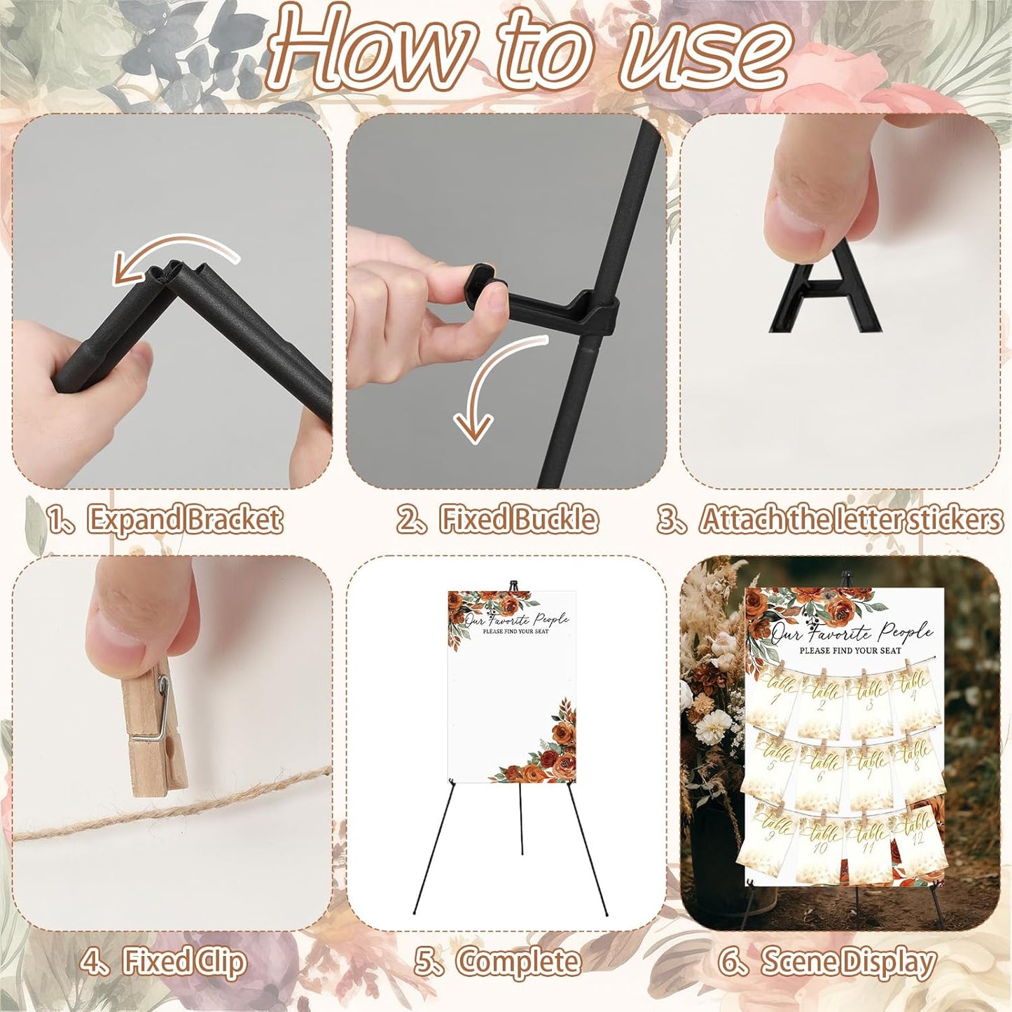 Pinkunn Terracotta Floral Wedding Seating Chart with Easel Display Stand 15.8 x 23.6 Inch Rose Wooden Rustic Seating Chart Board Please Find Your Seat Sign for Baby & Bride Shower Wedding Sign Decor