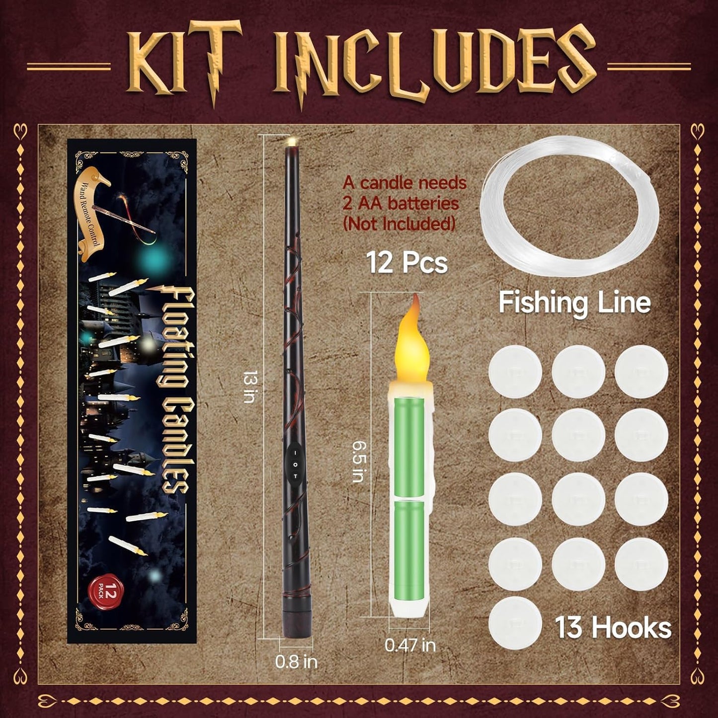 Halloween Decorations, Floating Candles with Magic Wand & 6H Timer Function,12 PCS Hanging Battery Operated Flickering Flameless Candles for Halloween Decor, Chrismas Party, Birthday, Wedding, Church