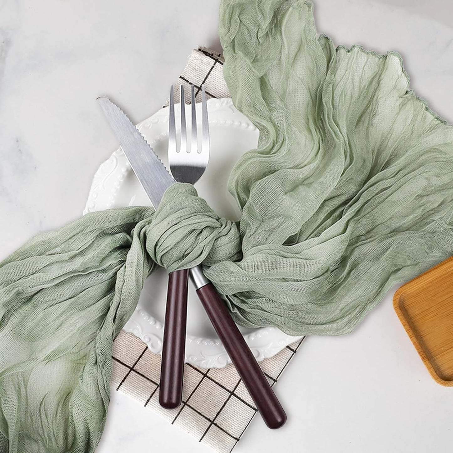 Le courant 6pcs 10Ft Cheesecloth Table Runner, Rustic Boho Gauze Cheese Cloth Runner Table Runner for Weddings Bridal Baby Shower Birthday Holiday Parties Home Decor, Sage Green