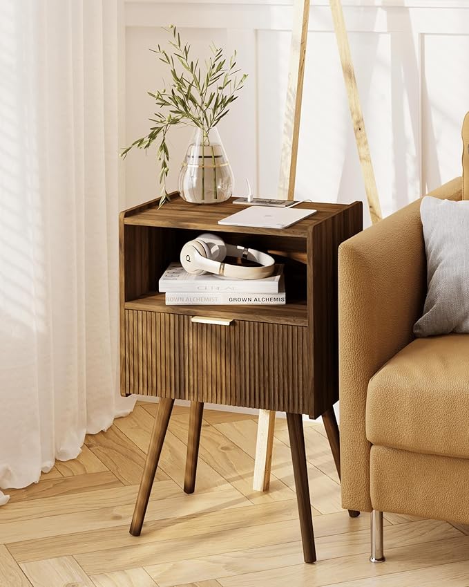 JOONEE Nightstand with Outlet, Modern Bedside Table with Storage Drawer and - Image 6