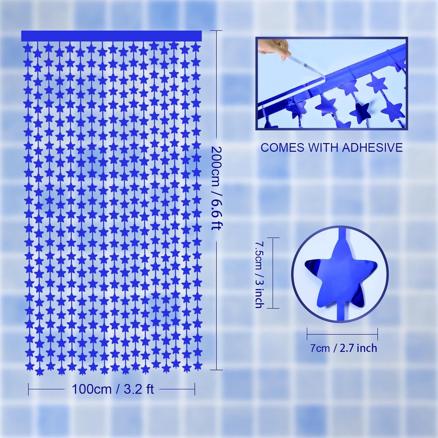 LOLStar 2Pack Blue Happy Birthday Party Decorations 3.3X6.6ft Each Navy Star Streamers Backdrop Foil Fringe Curtains,Photo Booth Props for Blue Baby Shower 18th 21st Birthday Space Party for Boys