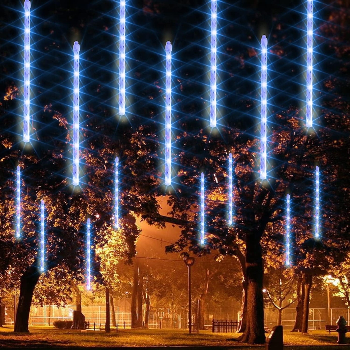 Dazzle Bright 864LED Christmas Light, Meteor Shower Rain Lights 11.8 Inch 24 Tubes, Waterproof Plug in Falling Rain Lights Christmas Decorations for Xmas Bushes Tree Yard Party (Blue)