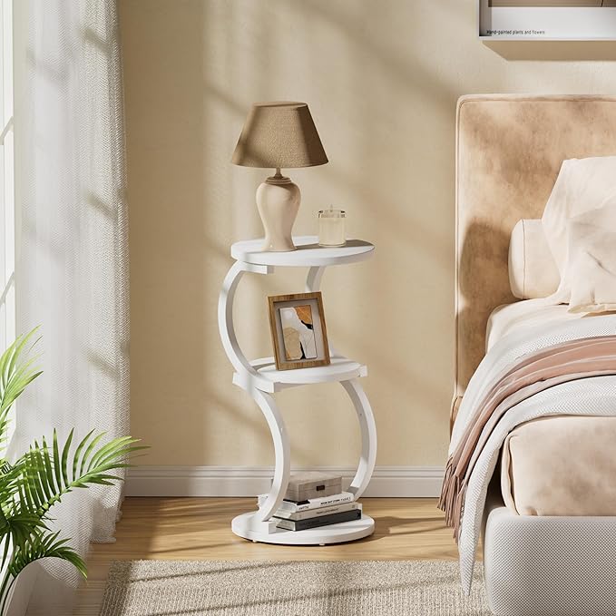 JUSTOGO Small Round Side Table, 3-Tier End Table - Image 9