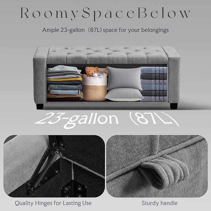 GRAINELL Storage Ottoman Bench, Upholstered Tufted Bedroom Bench - Image 6