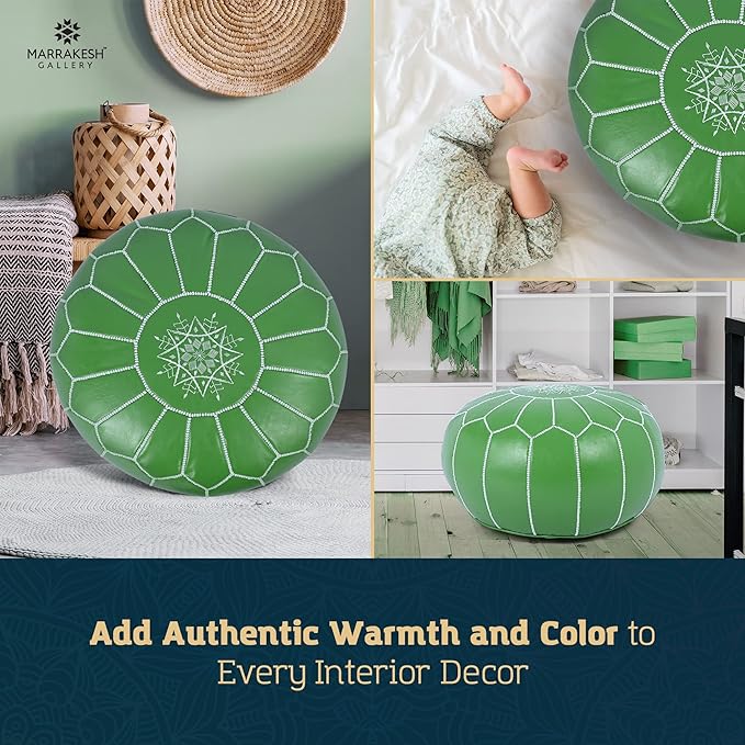Marrakesh Gallery Genuine Leather Round Pouf Unstuffed - Image 9